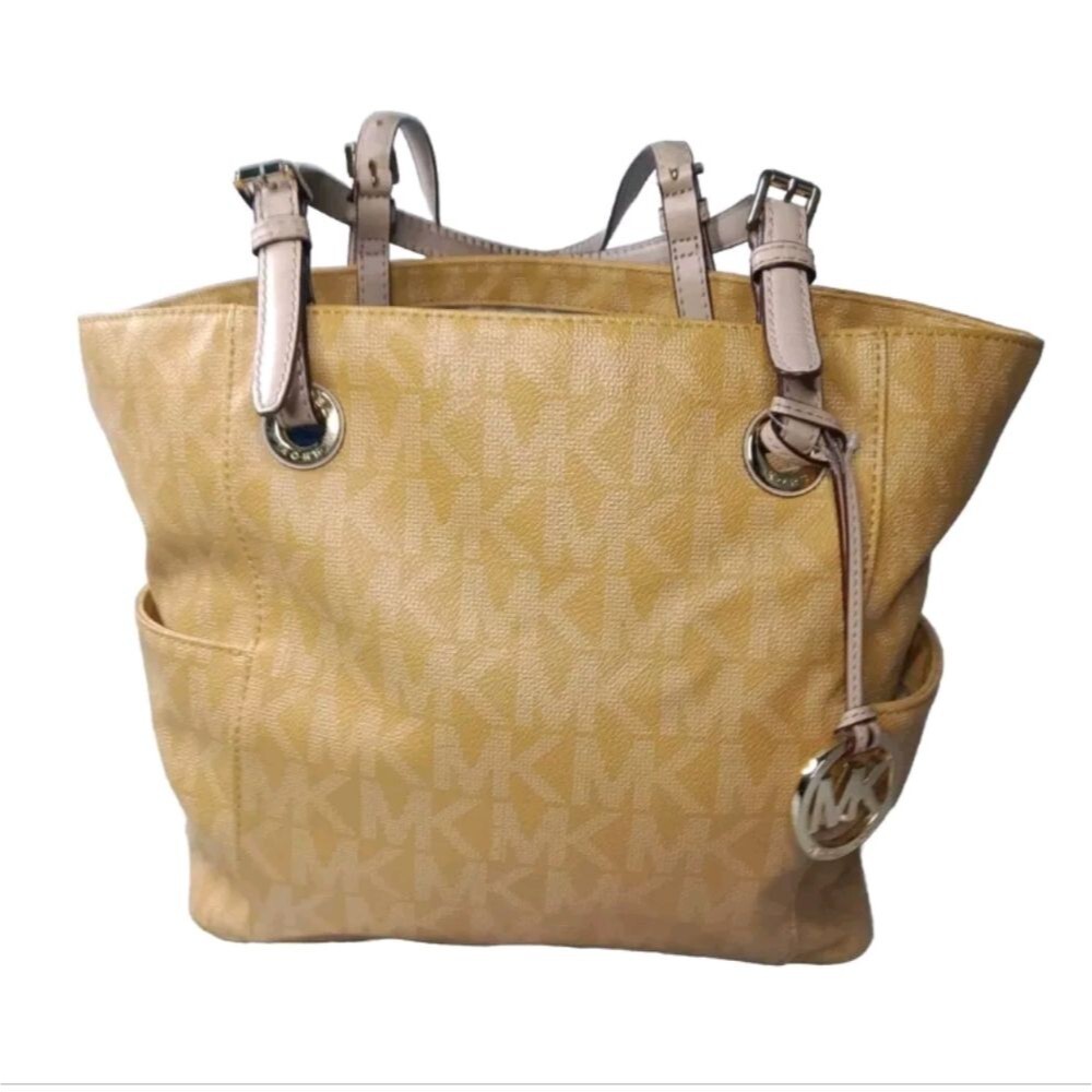 Michael Kors Jet Set East West Signature Tote Handbag Golden Yellow